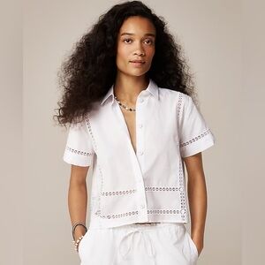 J. Crew Women's White Gamine Eyelet-Trim Shirt, Size 00